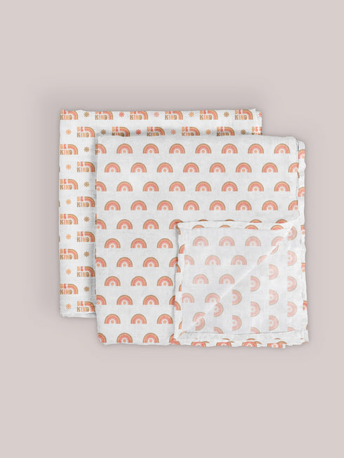 2-pack-square-swaddle-blanket-set-be-kind-rainbows jujube bags at sophiasstyle.com